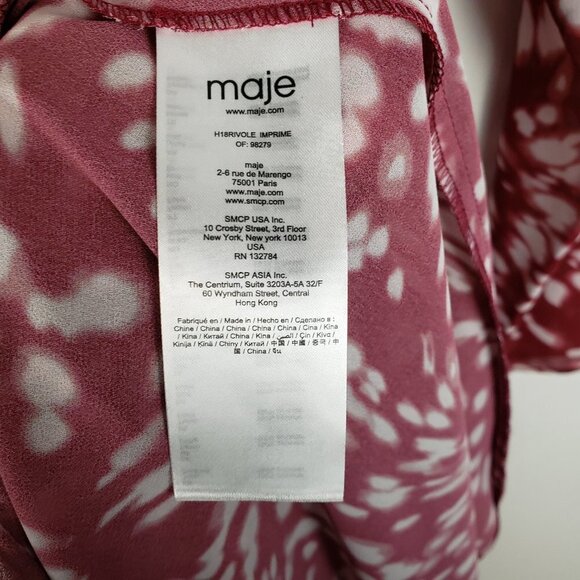 Maje Long Sleeve Midi Dress Twist Front Red White Size 2/Medium - Picture 7 of 9